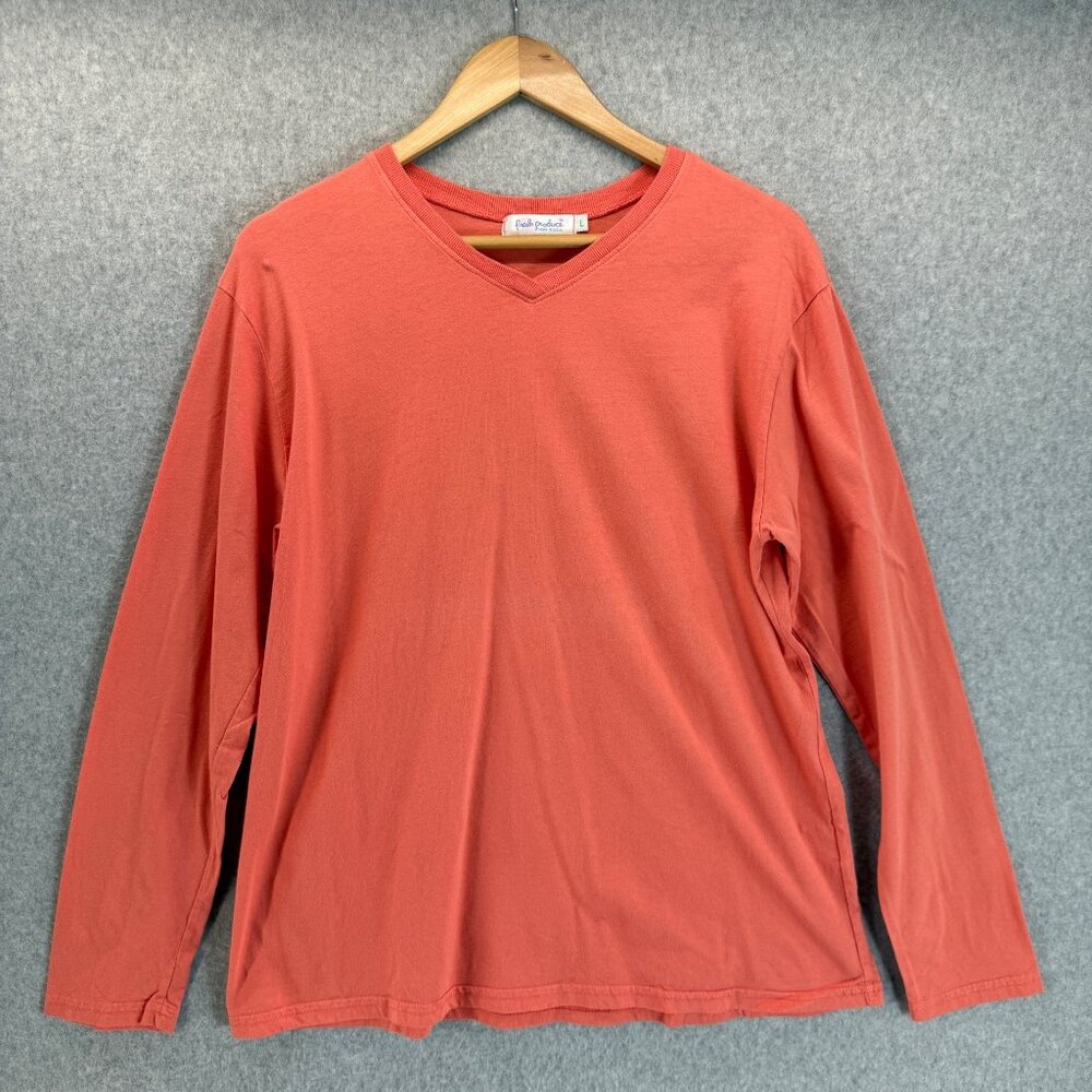 Fresh Produce Womens Coral Orange V-Neck Long Sleeve Shirt Top Casual Size Large